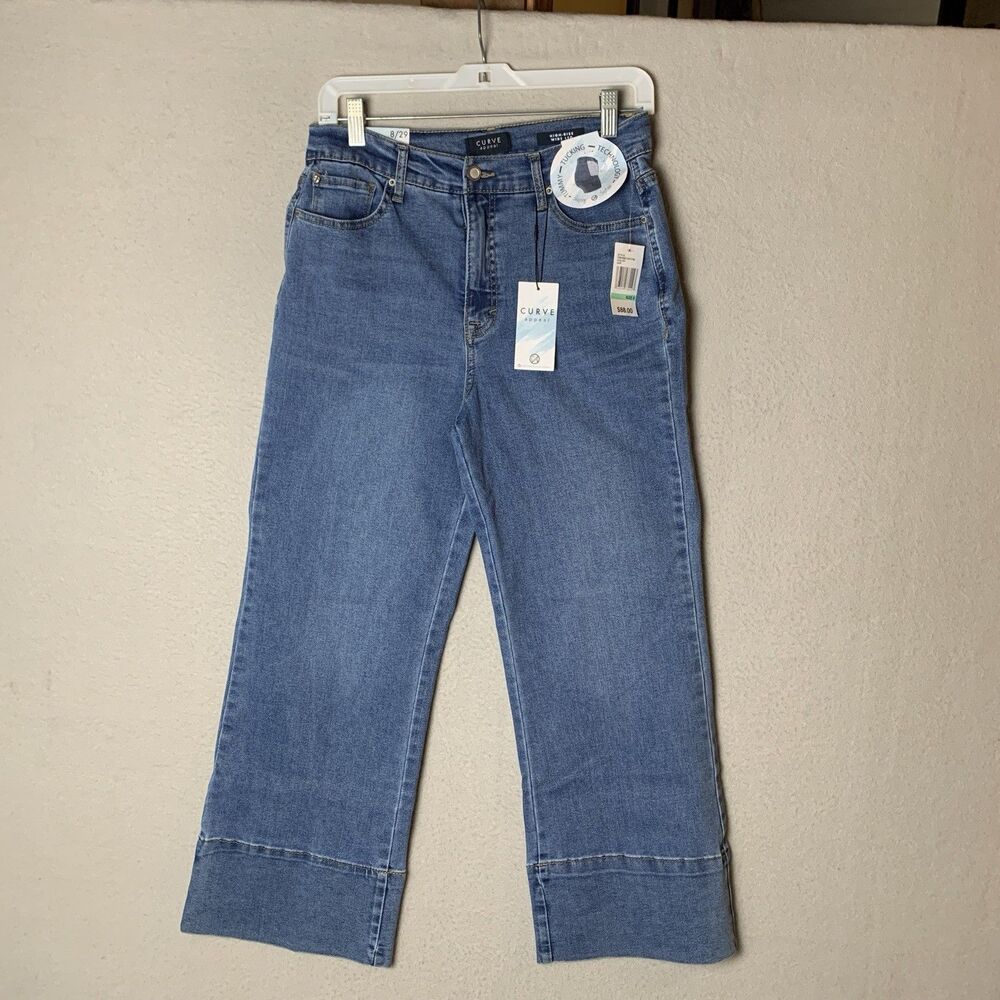 Curve Appeal Jean Women 8/29 Blue Wide Leg High Rise Trendy Minimalist NWT